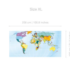 Large world map graphic showing continents with a blue ocean and white latitude/longitude grid (image labeled XL size). It may be a product image for a classroom map or poster.