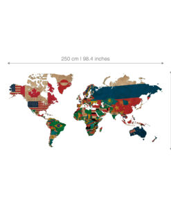 World map silhouette filled with flags from many countries