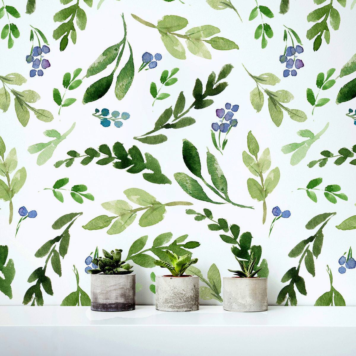 Folhas Verdes Aguarela Mural Decorativo
