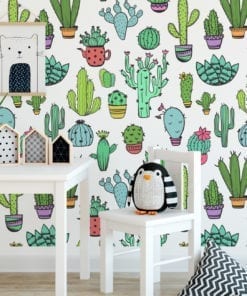 Padrão Cactus Tecido Mural Decorativo