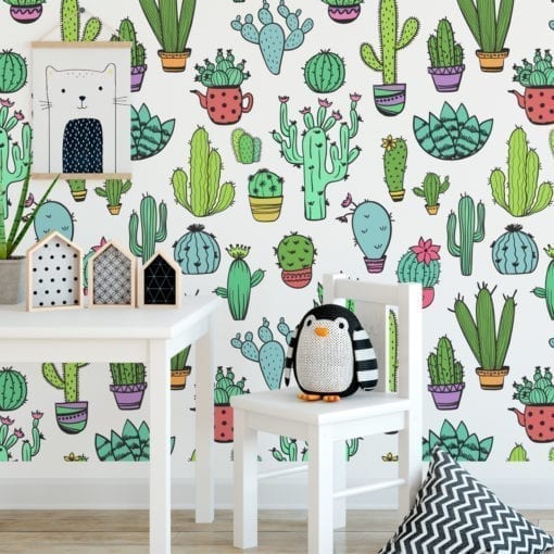 Padrão Cactus Tecido Mural Decorativo