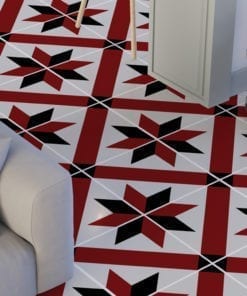 Azulejo Tradicional Francês Vermelho e Preto Autocolante - Chão