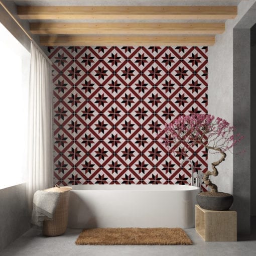 Azulejo Tradicional Francês Vermelho e Preto Autocolante - Parede 1