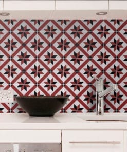 Azulejo Tradicional Francês Vermelho e Preto Autocolante - Parede