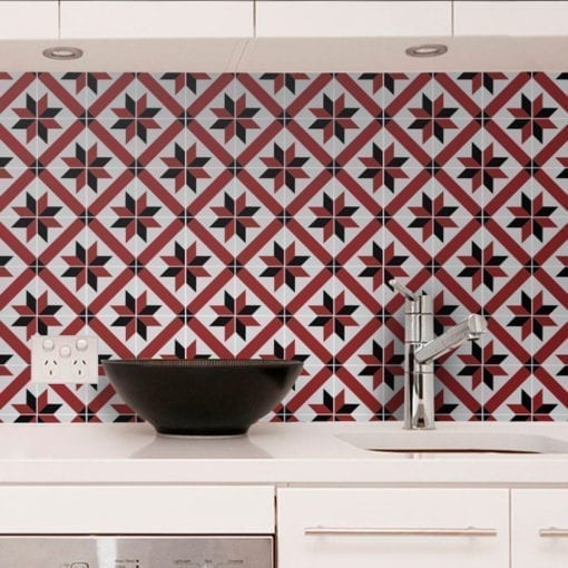 Azulejo Tradicional Francês Vermelho e Preto Autocolante - Parede