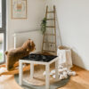 A small room with a large window | Casadart | Vinis Autocolantes, Papel de Parede e Painéis Decorativos Cozy child’s corner with a wooden ladder shelf, trailing plant, teddy bear on a rug, and a framed 'little star' illustration on the wall.