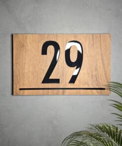 Sinal Numérico efeito Madeira Escura e Preto Gloss Personalizável