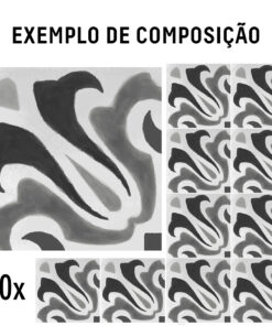 Abstract grayscale composition: large left square with swirling shapes; right side shows a grid of repeating smaller thumbnails; '10x' label at bottom-left.