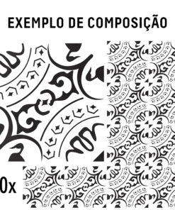 Exemplo de composição ornamental em preto e branco mostrando mosaico de padrões repetidos, com a indicação 10x no canto inferior esquerdo