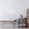 | Casadart | Vinis Autocolantes, Papel de Parede e Painéis Decorativos Spa treatment room with a wooden massage table, towels, candles, and a large white lotus mandala on a light gray wall.