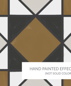 Abstract geometric tile pattern in brown, black, and white with a hand-painted texture.