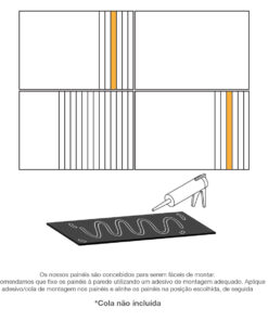 Instruções de montagem de painéis de parede: aplique adesivo nas peças e alinhe conforme mostrado; cola não incluída.