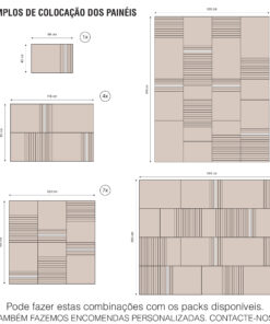 Diagram showing several panel layouts with dimensions (cm) and counts (1x, 4x, 7x, 17x) for packaging options.