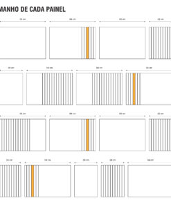 Diagram of panel sizes: four main panels with 58 cm widths (and a 29 cm end), each 40 cm tall, with an orange-highlighted panel strip.
