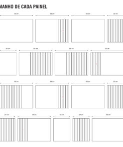 Schematic layout of panel sizes with centimeter measurements and striped subdivisions on a white background.
