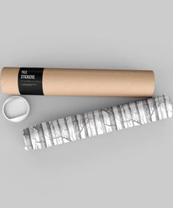 A roll of tile stickers in a cardboard tube with a black label reading 'Tile Stickers' on a gray background.